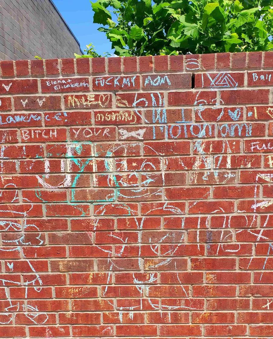 Sans next to a chalk drawing of 1984